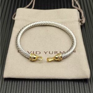 David Yurman Silver Cable Cuff Bracelet with Gold Accents